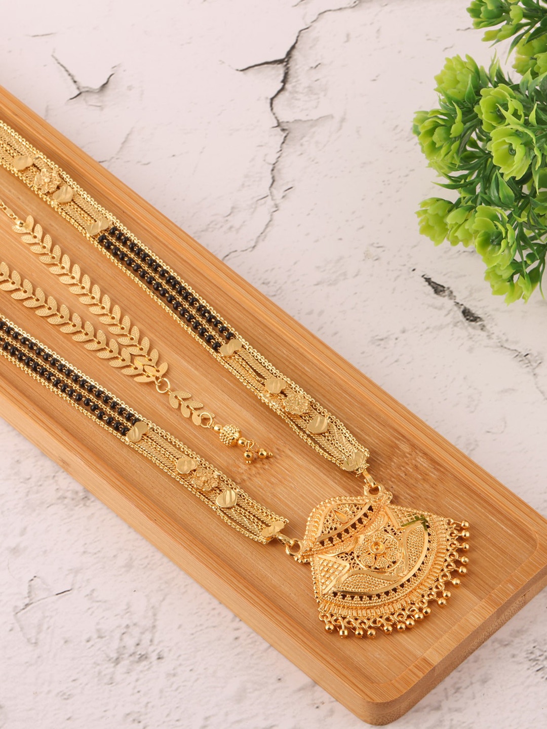 

Brandsoon Women Pack Of 2 Black Gold-Plated Mangalsutras