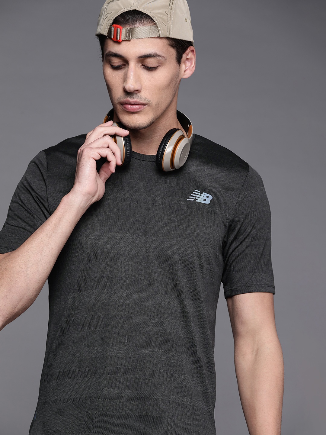 

New Balance Men Charcoal Grey Solid Running T-shirt