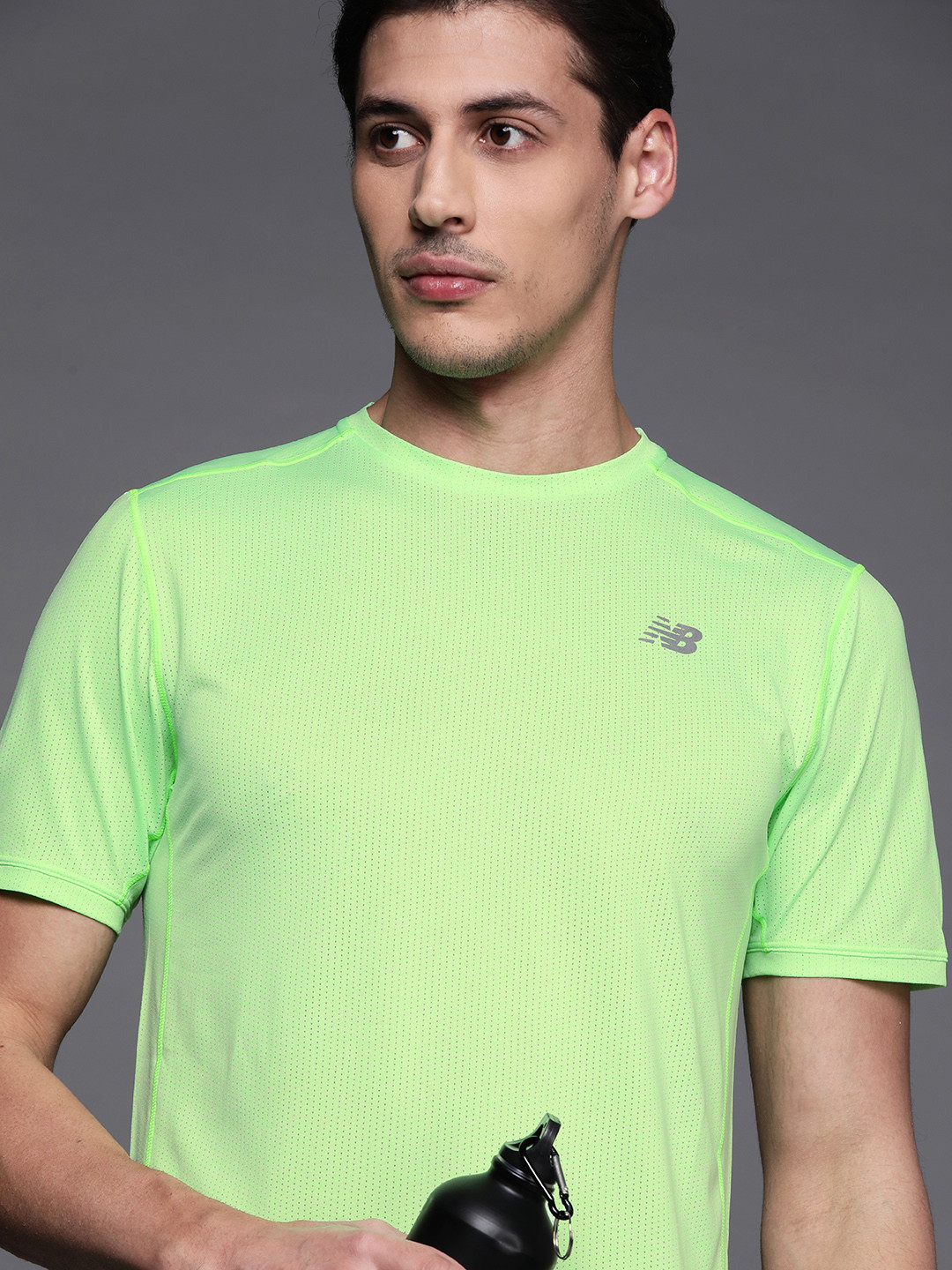 

New Balance Men Solid Lime Green Running T-shirt