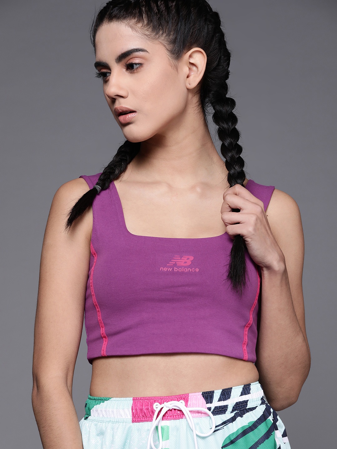 

New Balance Purple Brand Logo Print Crop Top