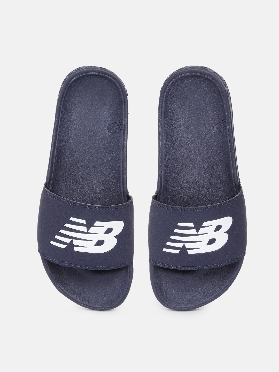 

New Balance Men Navy Blue & White Brand Logo Print Sliders