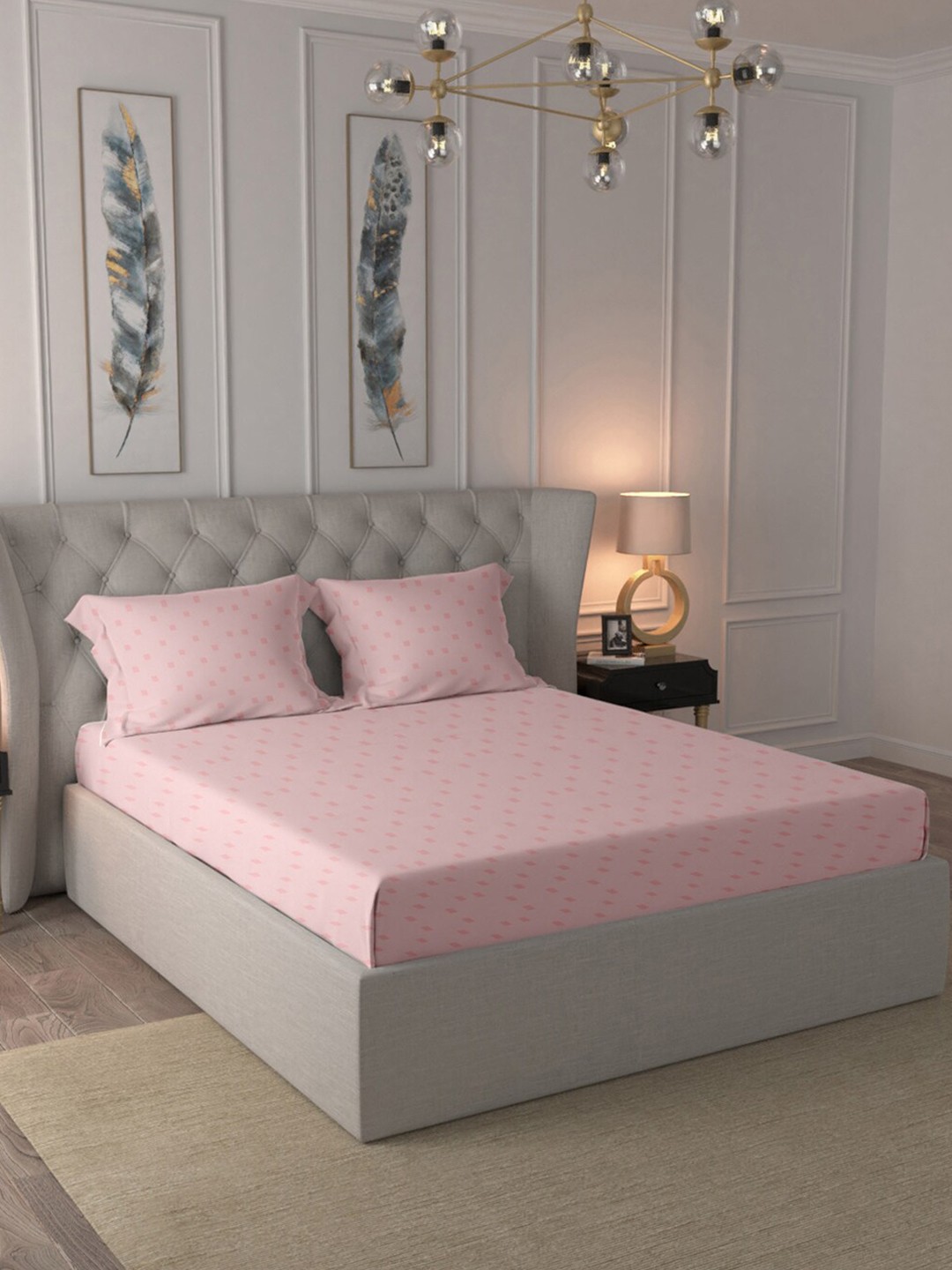 

BLUE DAHLIA Rose Geometric 300 TC King Bedsheet with 2 Pillow Covers