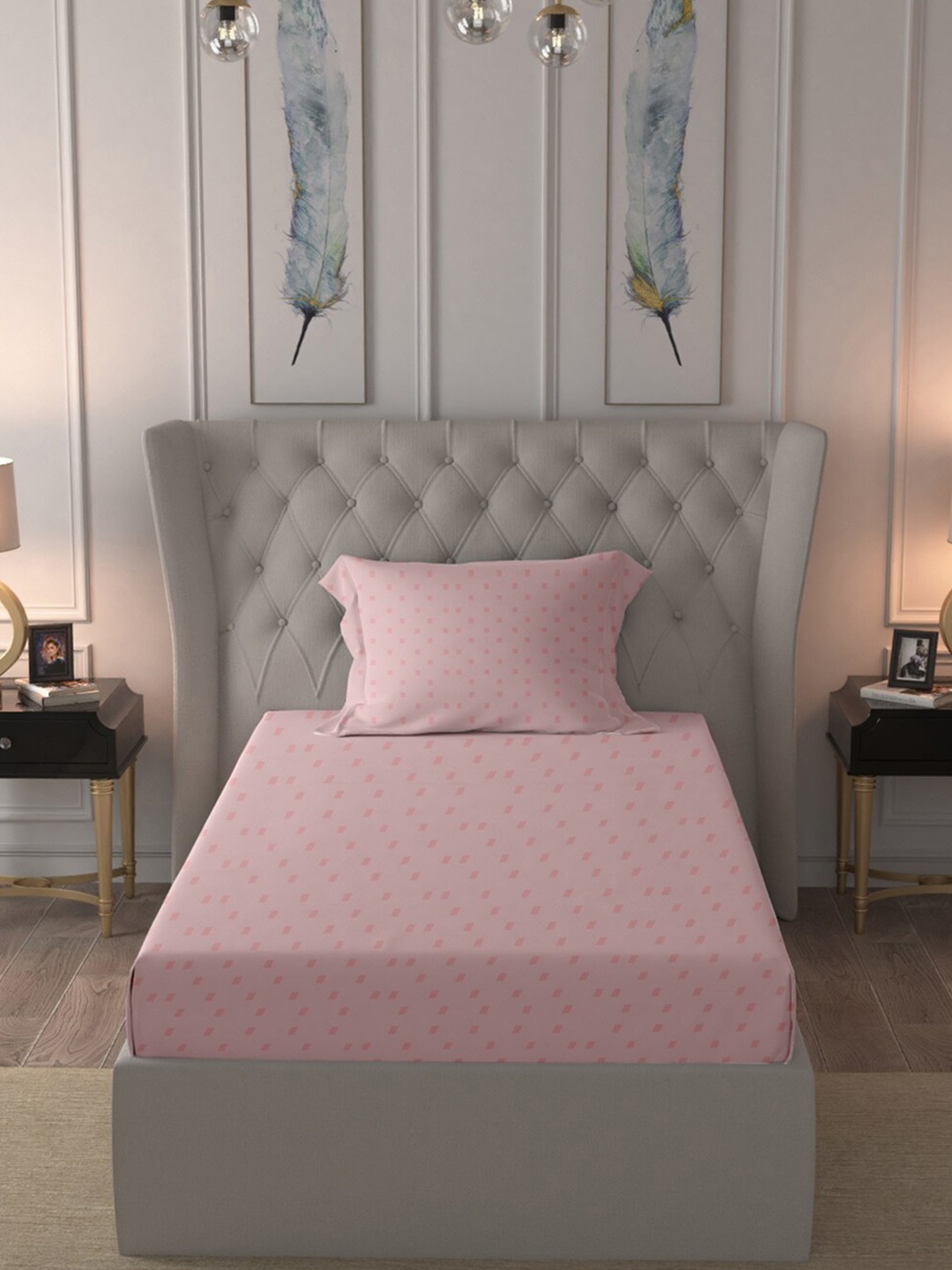 

BLUE DAHLIA Rose Geometric 300 TC Single Bedsheet with 1 Pillow Covers