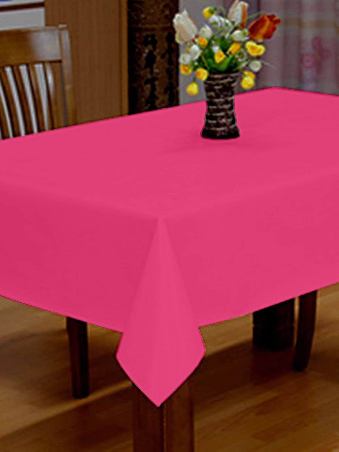 

Lushomes Pink Solid Cotton 4 Seater Dining Table Cloth