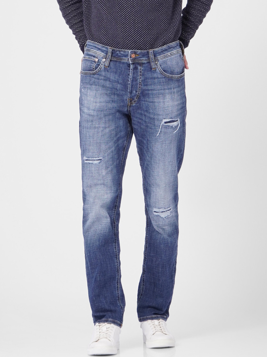 

Jack & Jones Men Blue Low-Rise Low Distress Heavy Fade Jeans