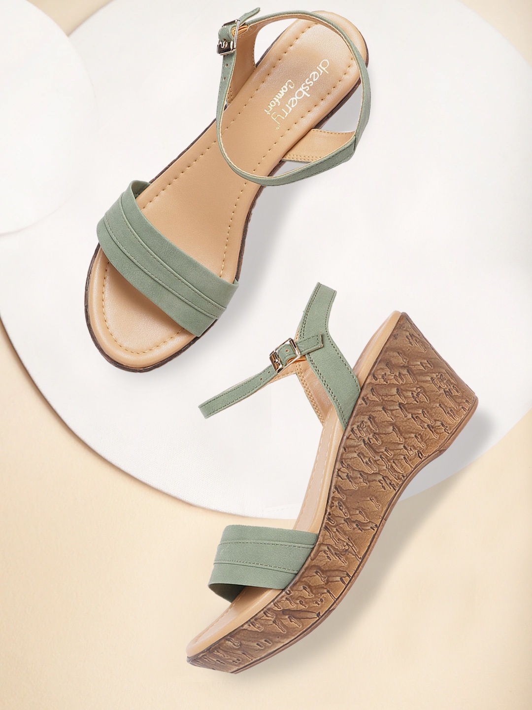 

DressBerry Women Light Olive Green Solid Wedges