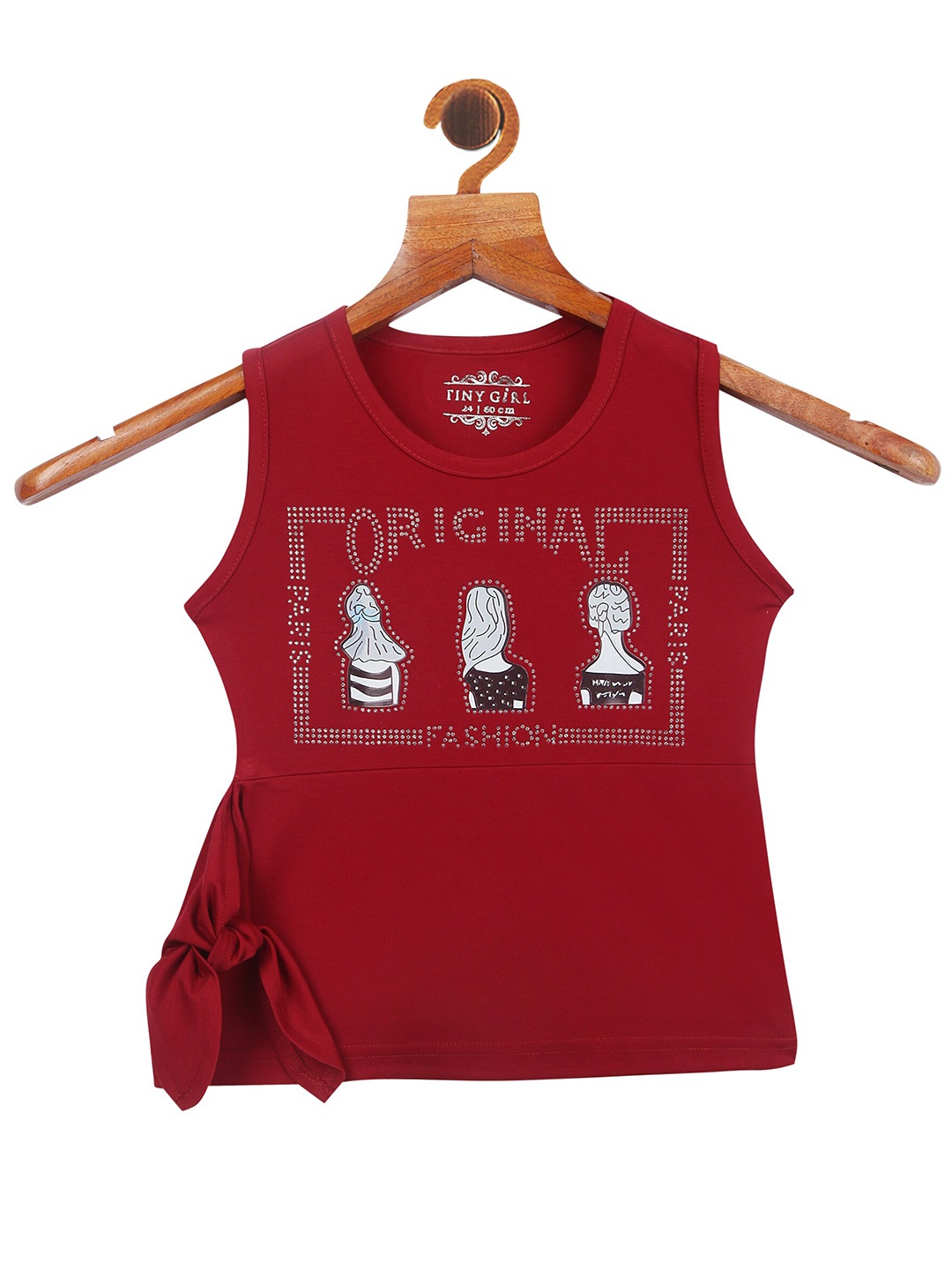 

Tiny Girl Maroon Printed Top with Tie-up detail