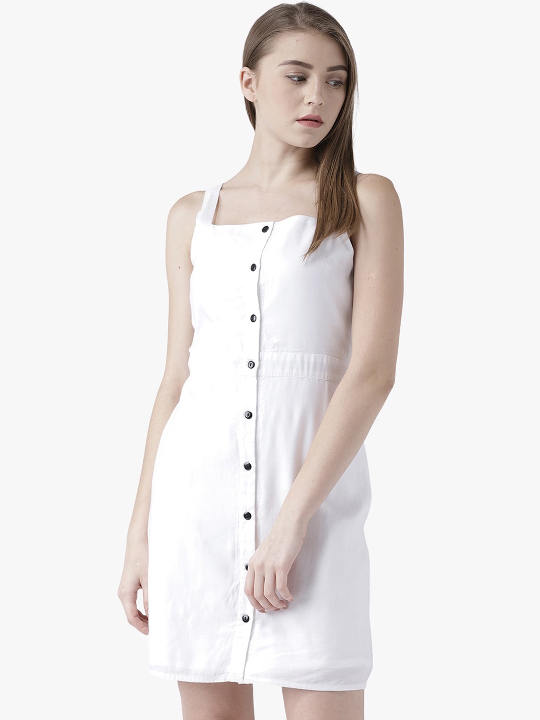 

DODO & MOA Women White Solid Shoulder Straps Sheath Dress