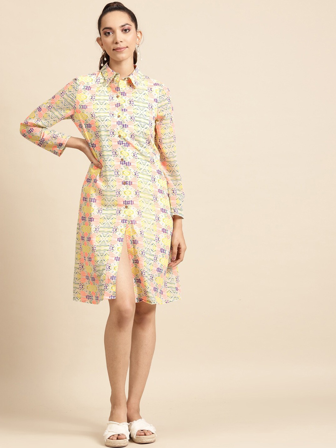 

DODO & MOA Women Multicoloured Shirt Collar Shirt Dress, Multi