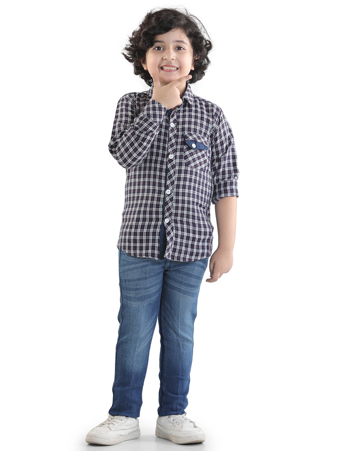 

Aj DEZInES Boys White & Blue Checked Shirt with Trousers