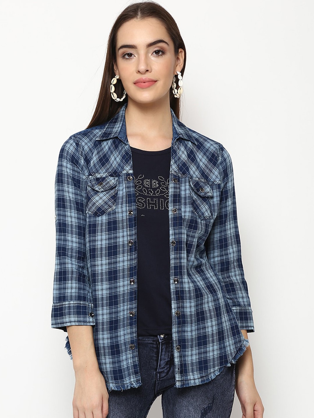

V2 Value & Variety Women Blue Checked Casual Shirt