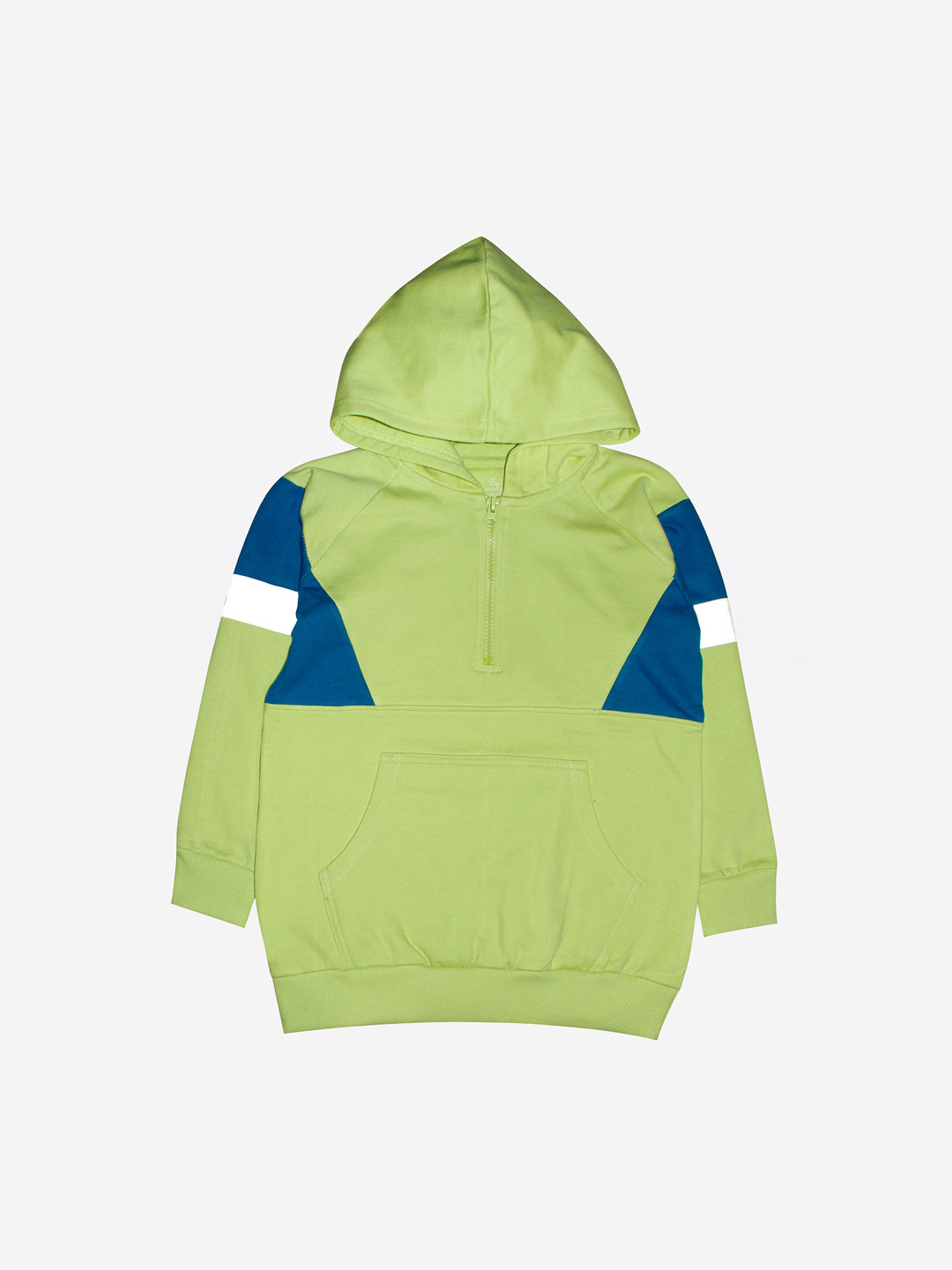 

KiddoPanti Unisex Kids Green & Navy Blue Colourblocked Hooded Pure Cotton Sweatshirt