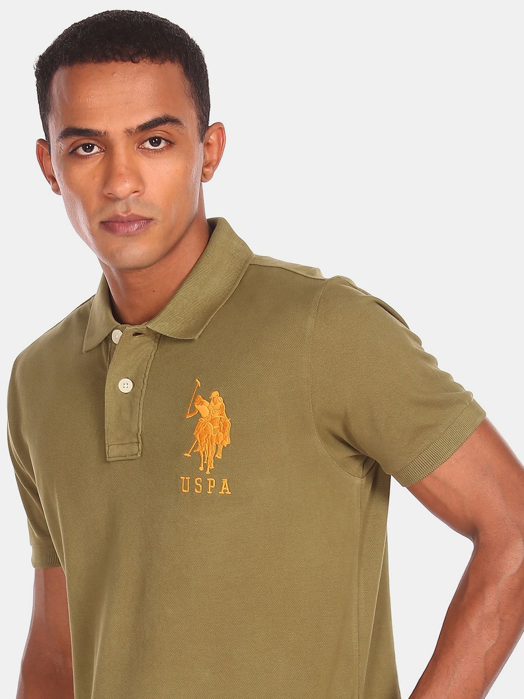 

U.S. Polo Assn. Men Green & Orange Polo Collar Cotton T-shirt