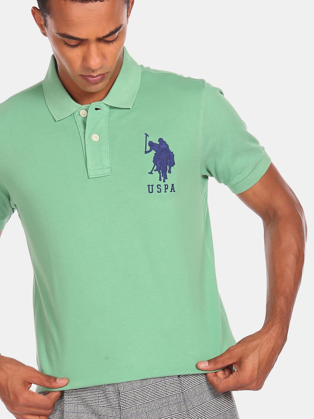 

U.S. Polo Assn. Men Green & Navy Blue Solid Polo Collar T-shirt