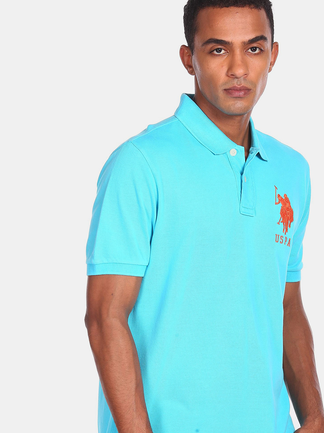 

U.S. Polo Assn. Men Blue & Orange Solid Polo Collar Cotton T-shirt