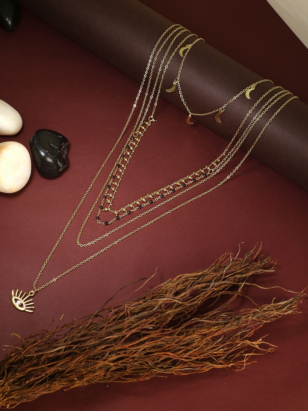 

Adwitiya Collection Gold-Toned & Black Brass Gold-Plated Handcrafted Necklace