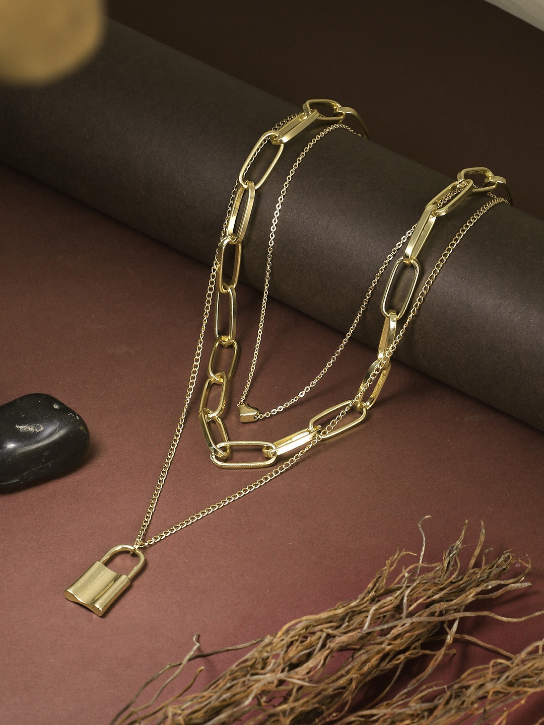 

Adwitiya Collection Women Gold-Toned Brass Gold-Plated Multi Layered Chain