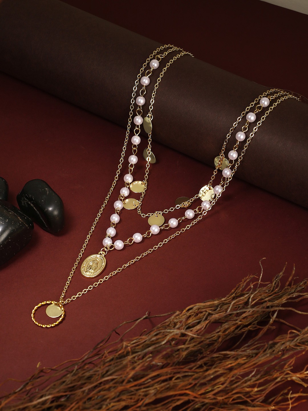 

Adwitiya Collection Gold-Toned & White Brass Gold-Plated Handcrafted Necklace
