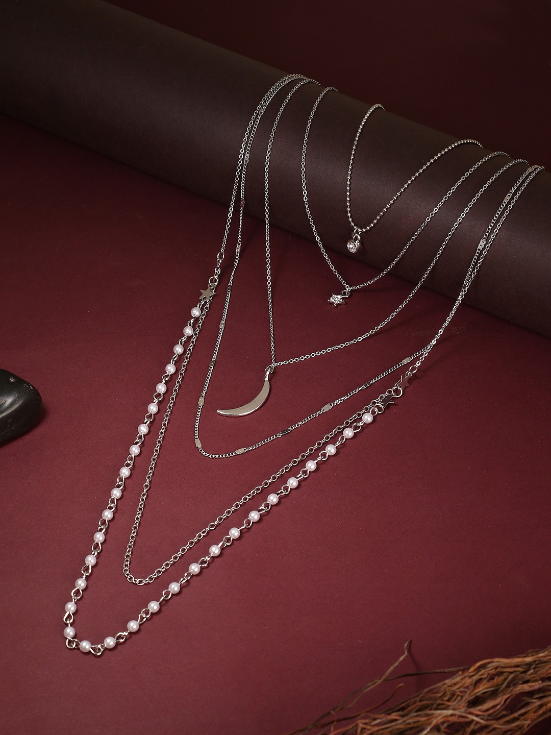 

Adwitiya Collection Silver-Toned Brass Six Layered Chain