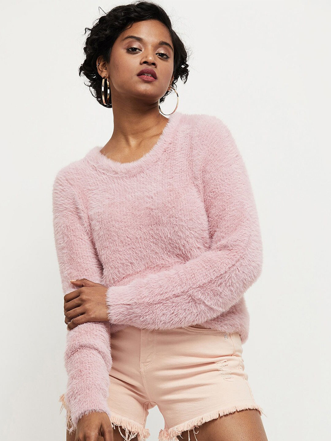 

max Women Pink Solid Pullover