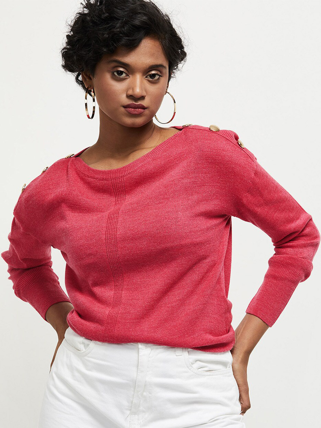 

max Women Fuchsia Pure Acrylic Pullover