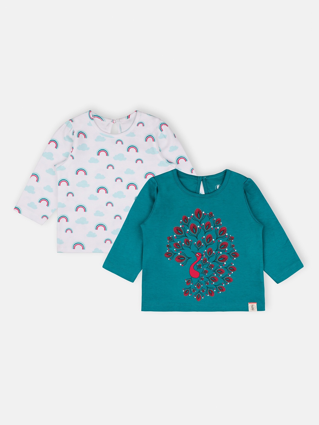 

Babysafe Girls White & Teal Green 2 Printed T-shirt