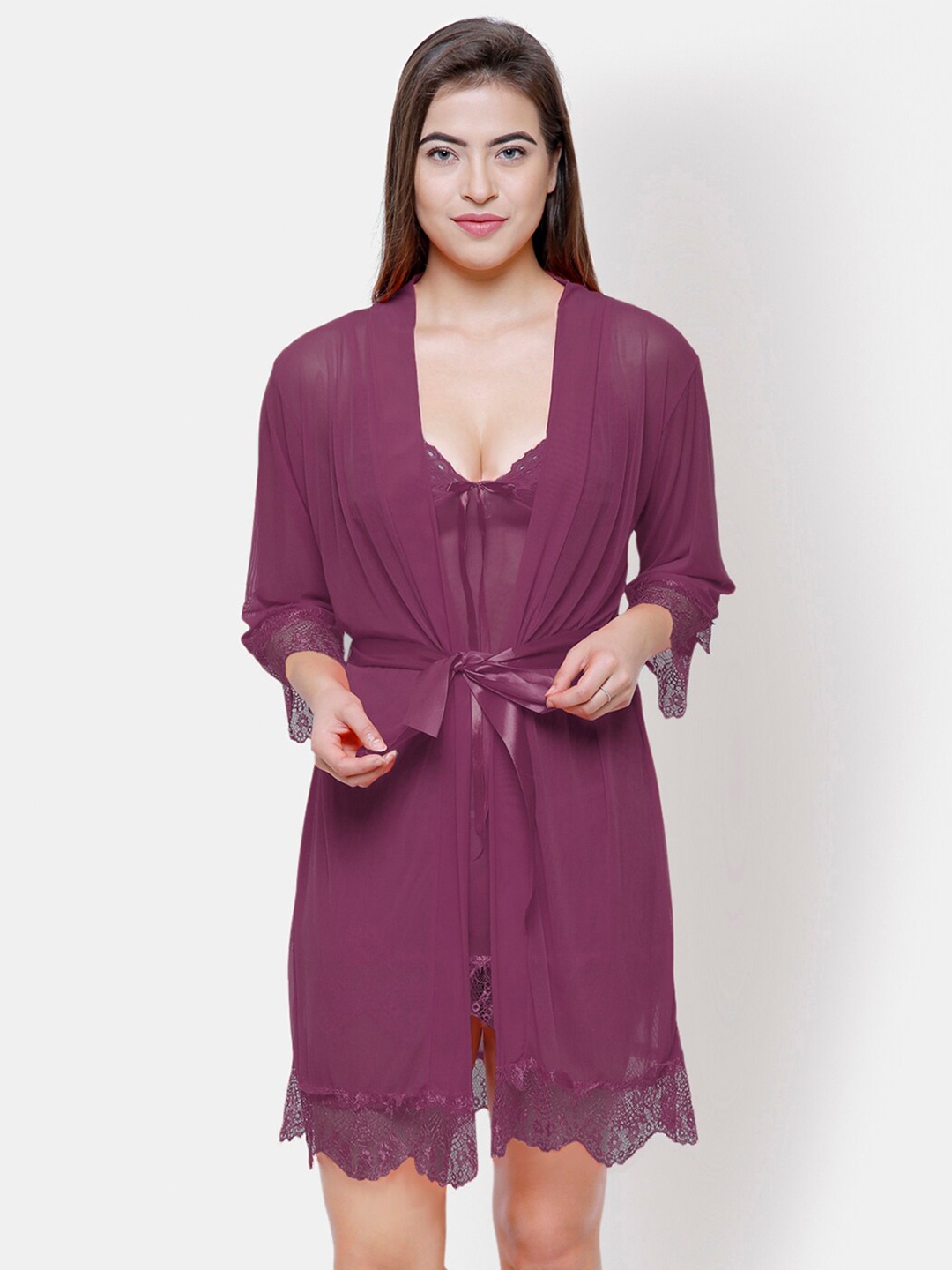 

FashionRack Purple Net Baby Doll With Robe
