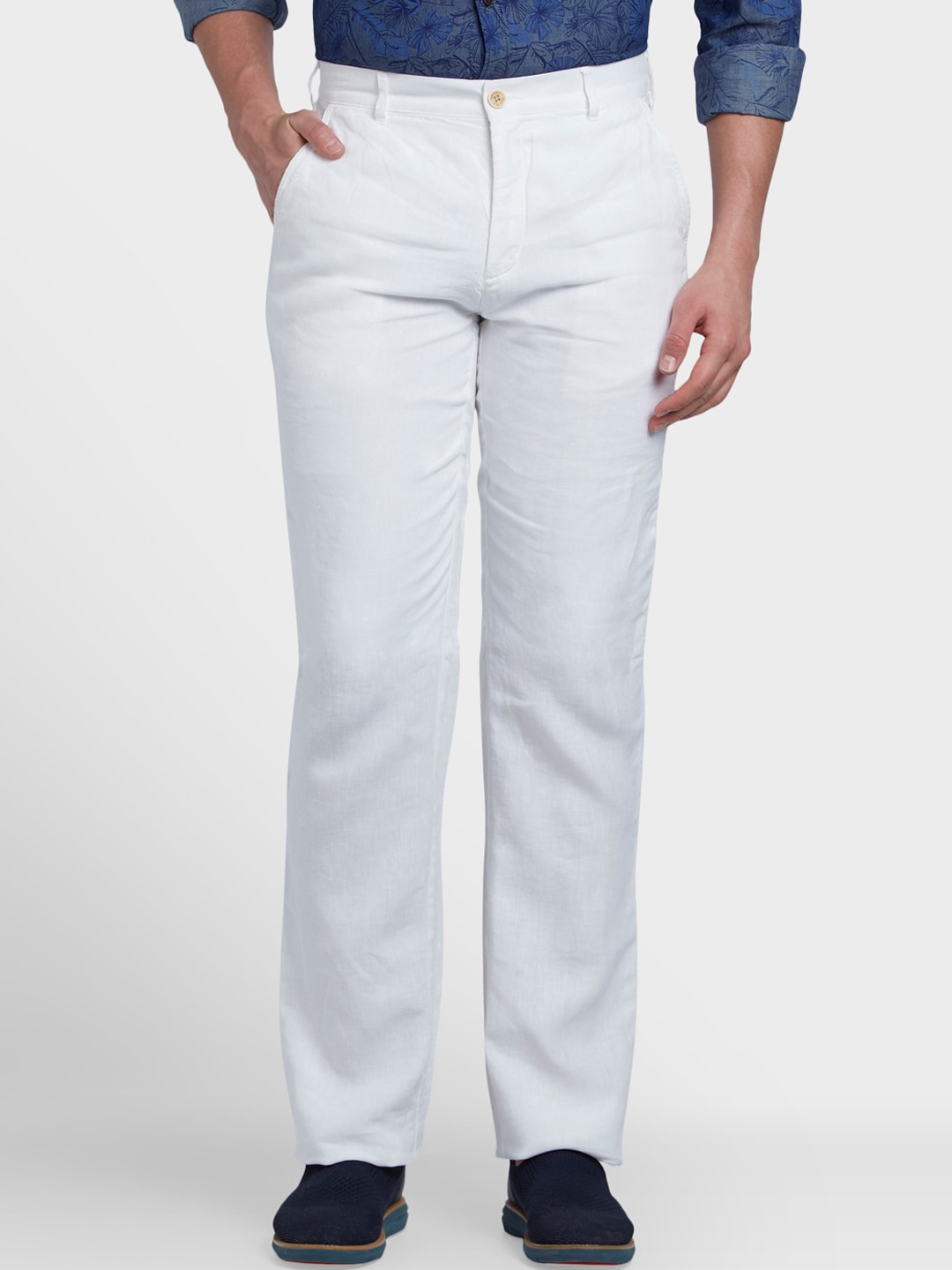 

ColorPlus Men White Linen Trousers