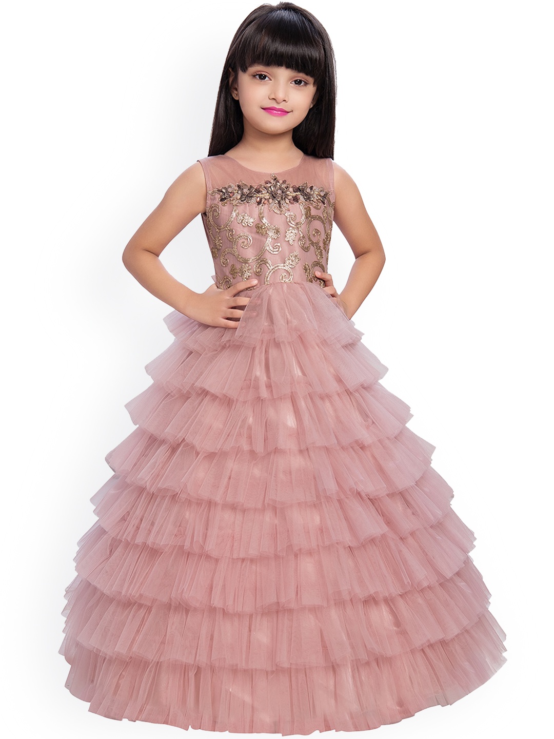

BETTY Pink Self Design Silk Maxi Gown