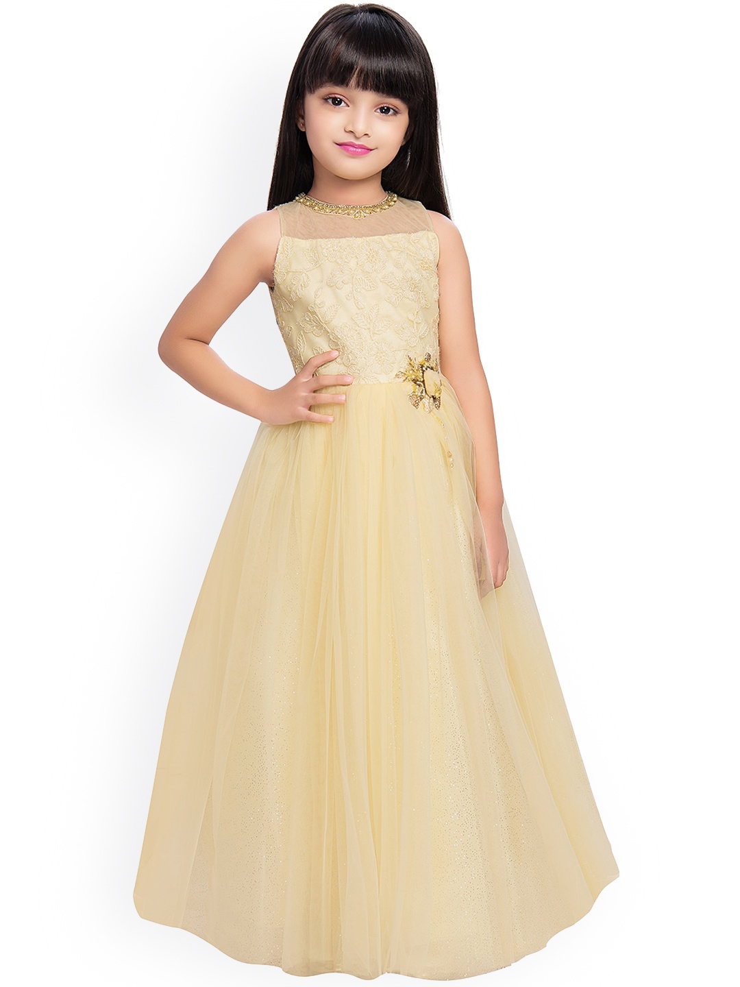 

BETTY Yellow Floral Embroidered Silk Maxi Gown