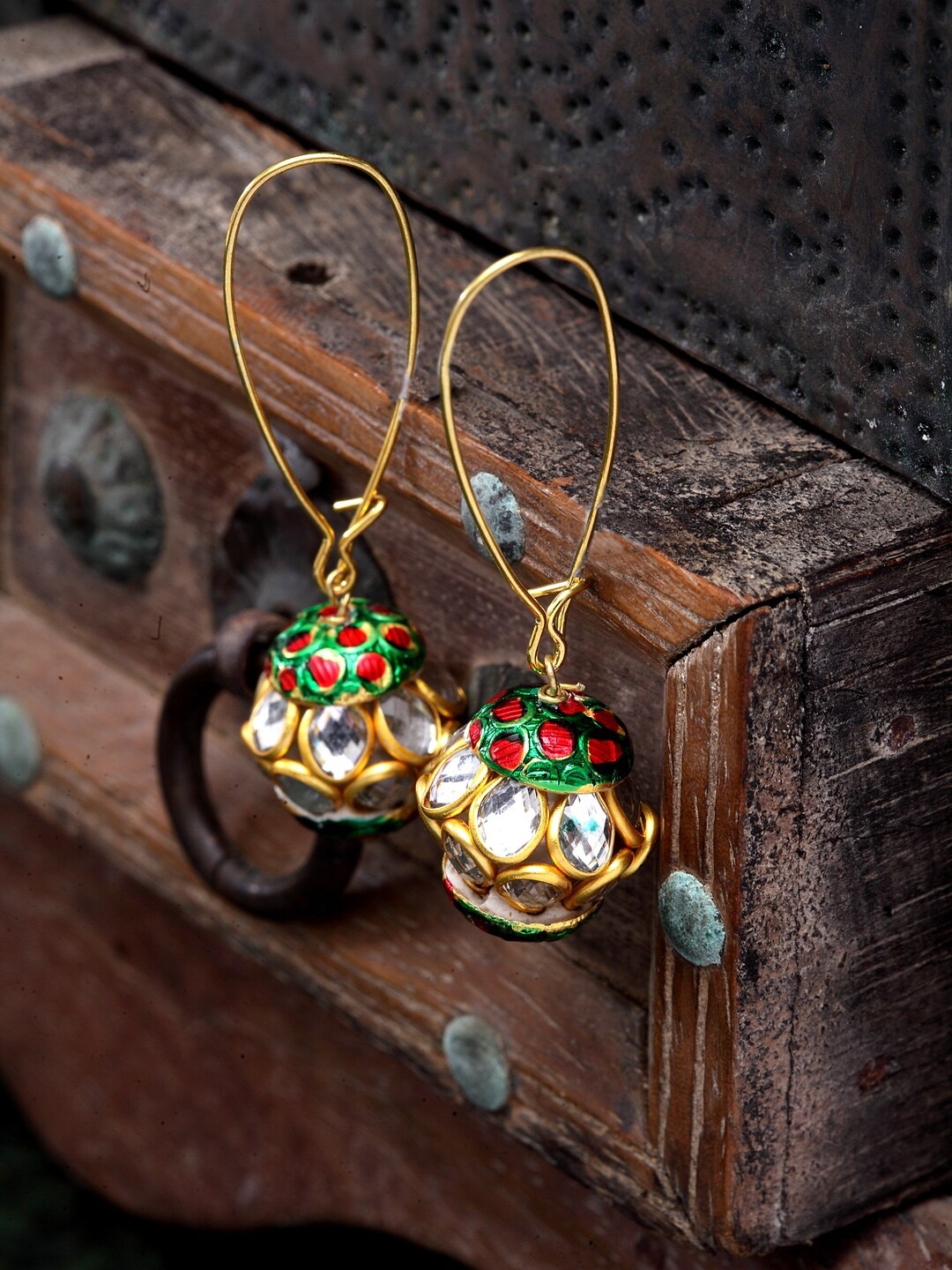 

DUGRISTYLE Green & Gold-Plated Contemporary Pearl Beads Danglers Drop Earrings