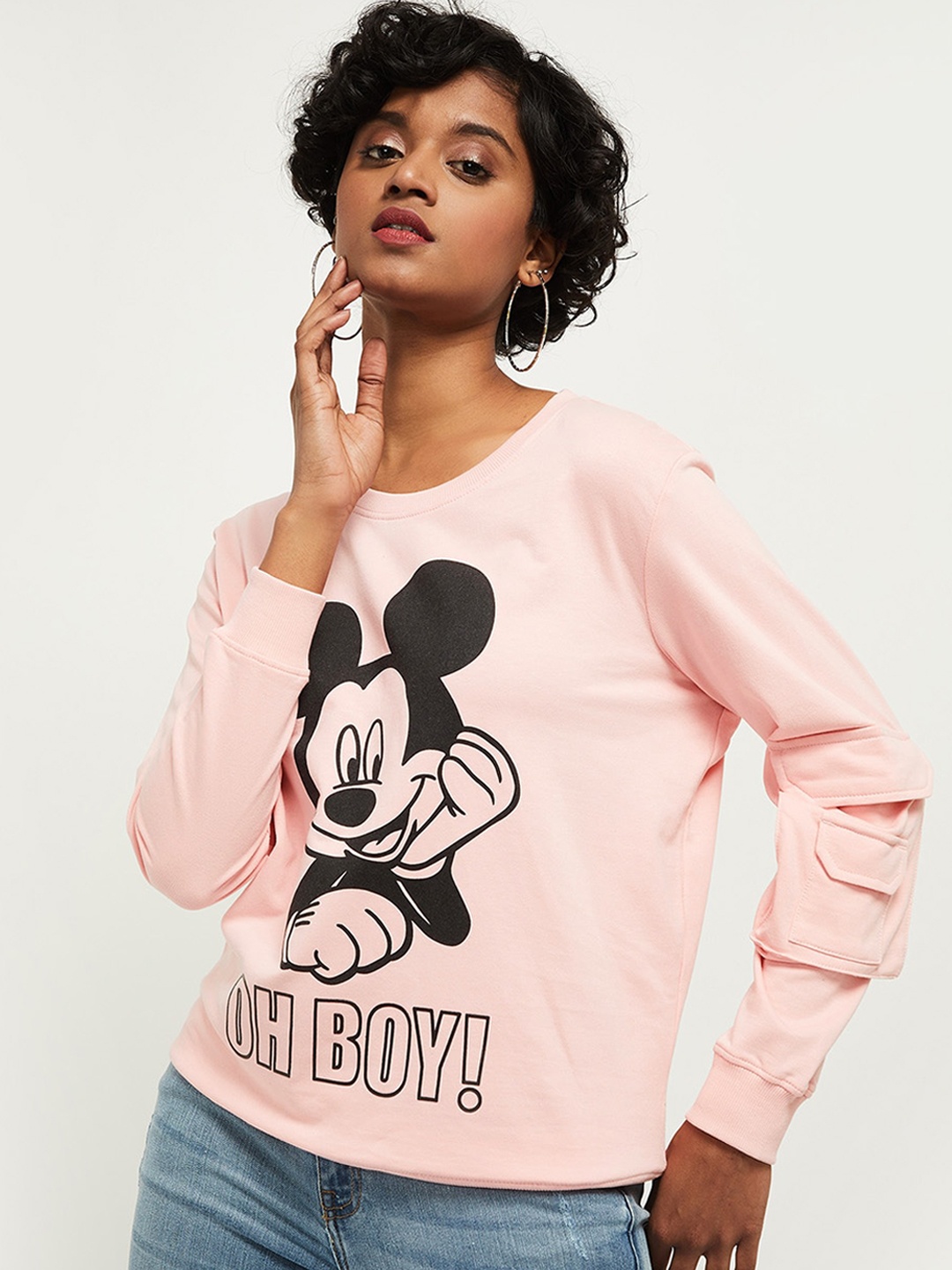 

max Women Pink Mickey Mouse Printed Sweatshirt