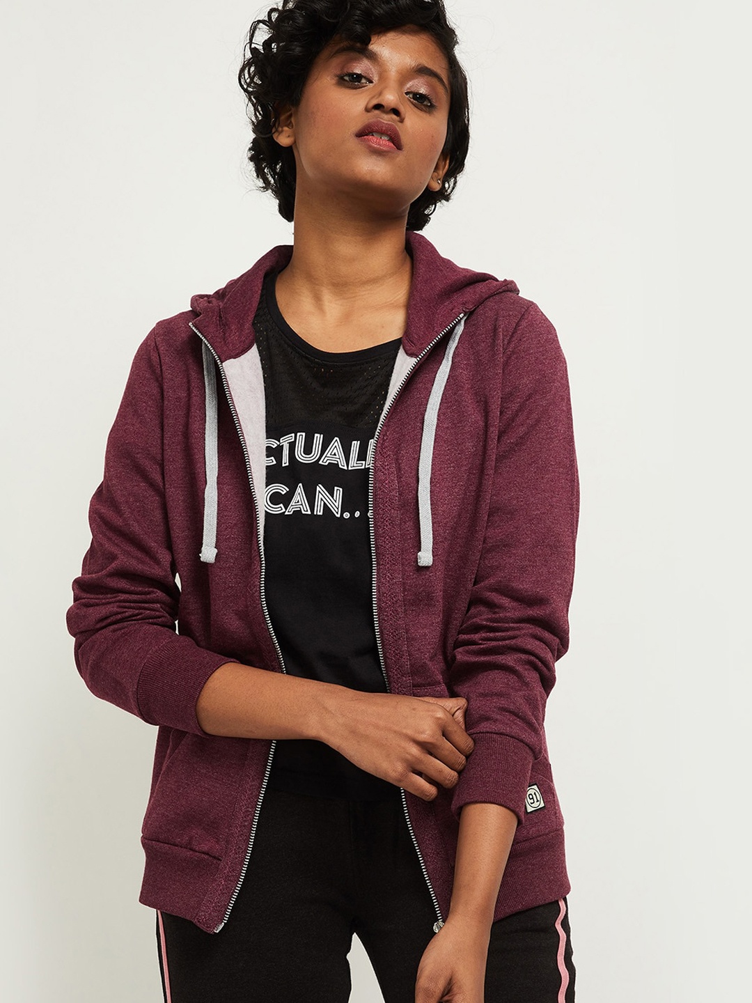 

max Women Purple Solid Hooded Sweatshirt