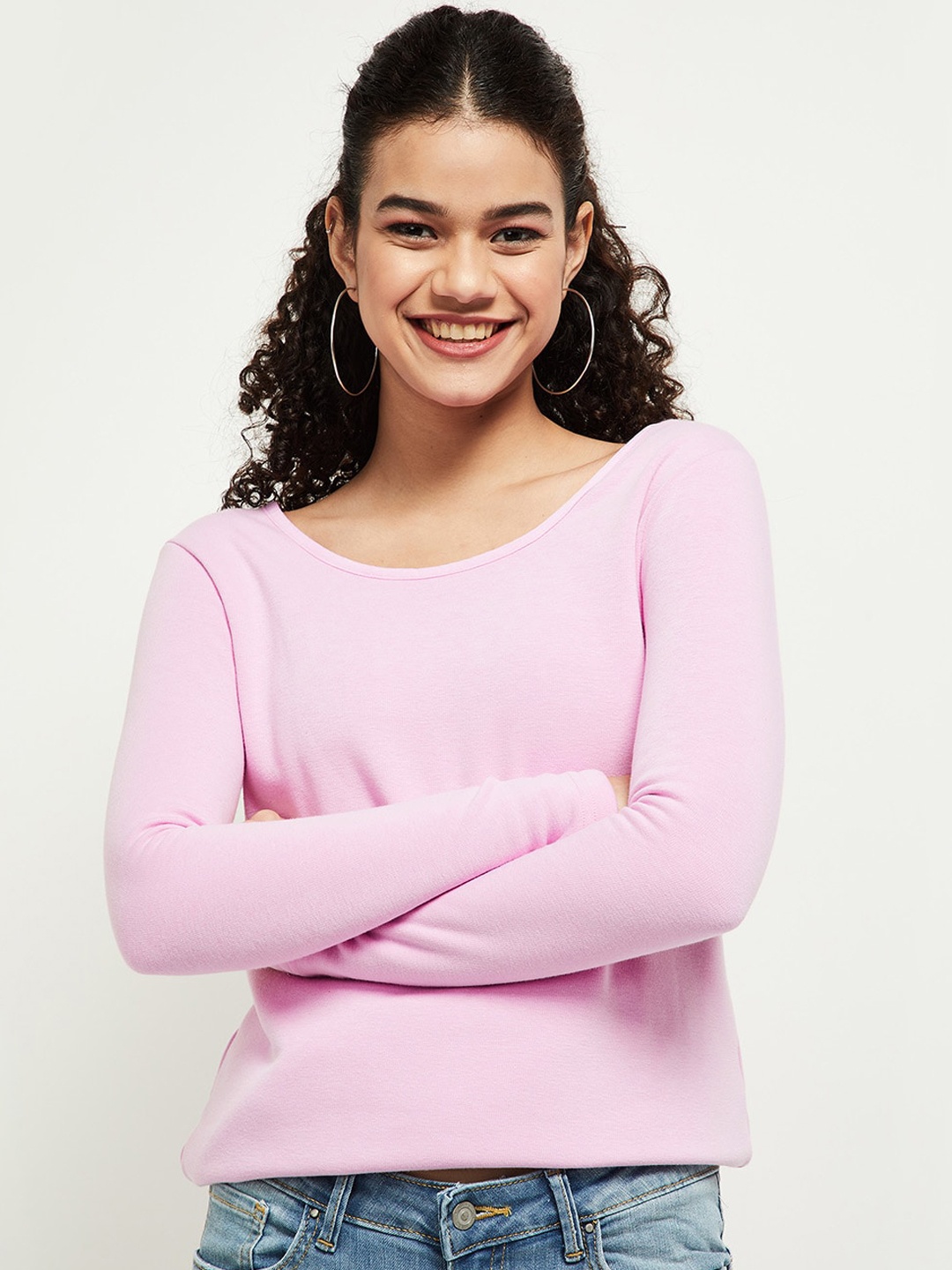 

max Women Lavender Solid Round Neck Sweatshirt