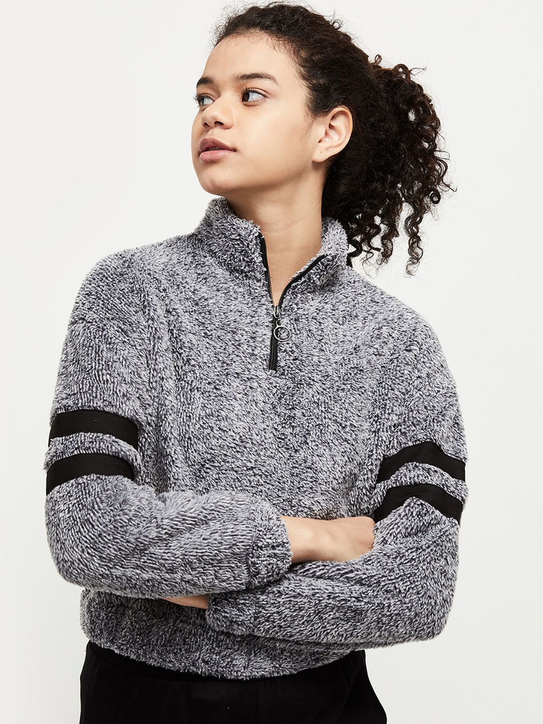 

max Women Black Striped Sweatshirt
