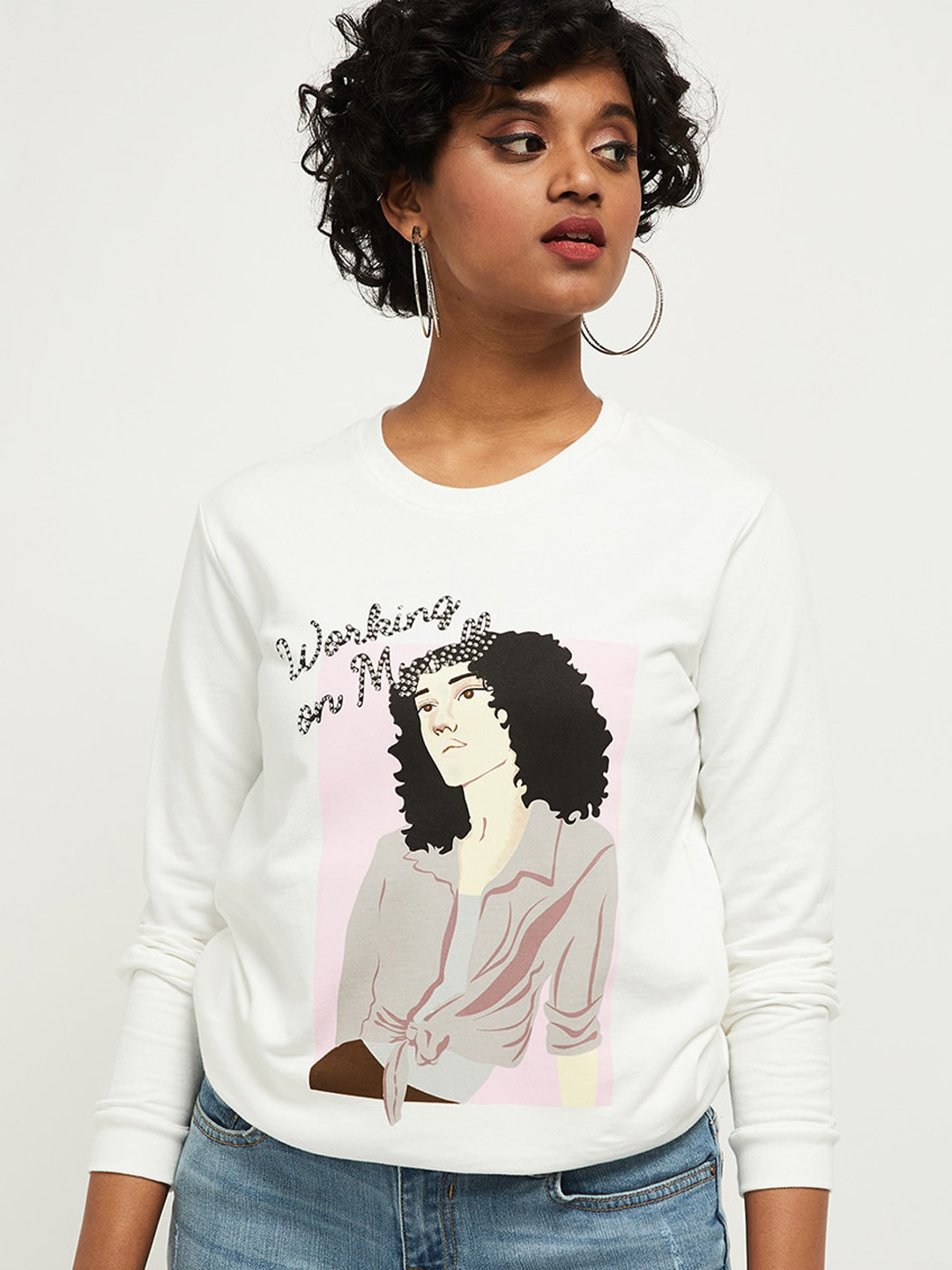 

max Women Cream-Coloured Printed Sweatshirt