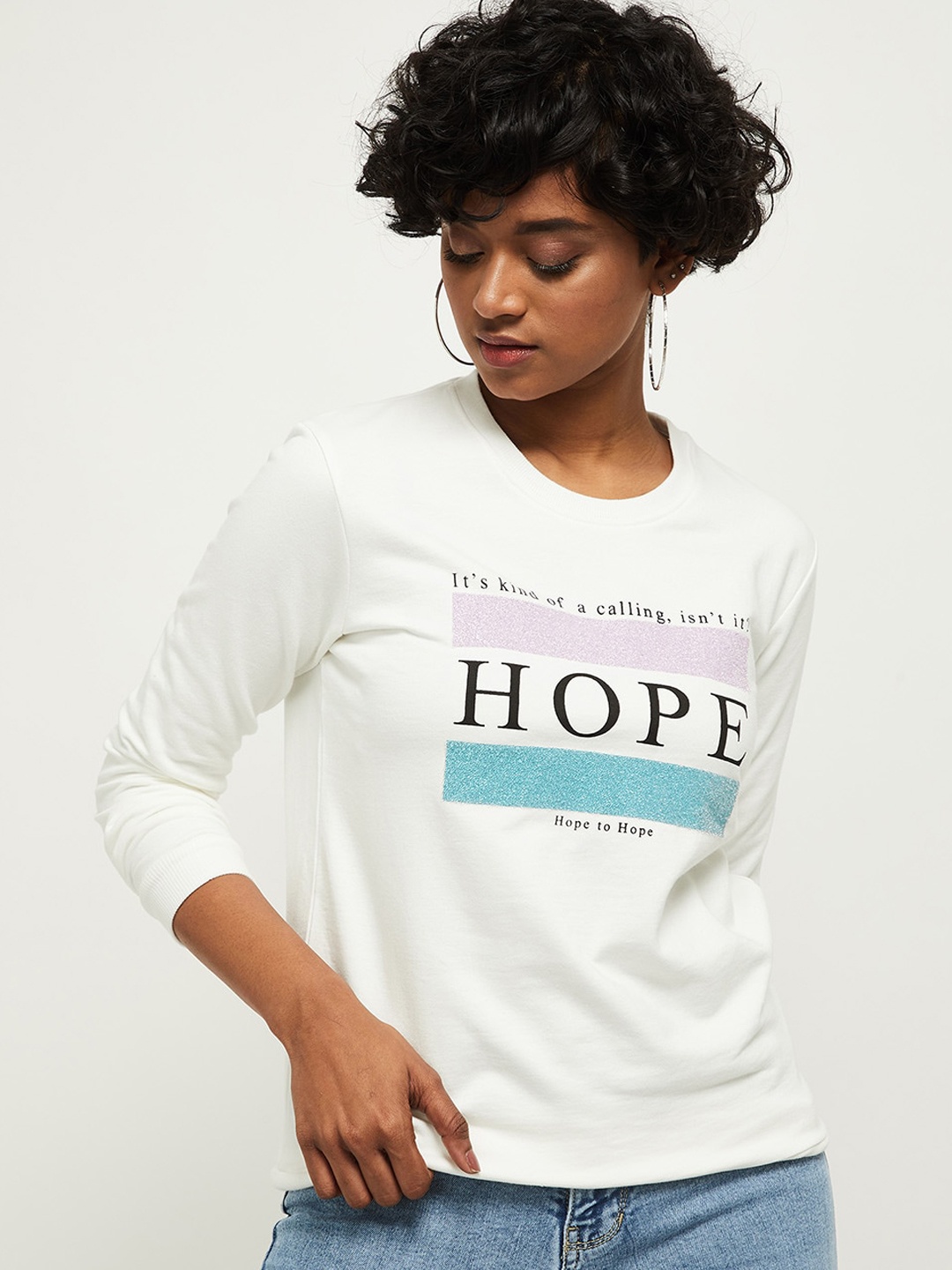 

max Women Cream-Coloured Printed Round Neck Sweatshirt