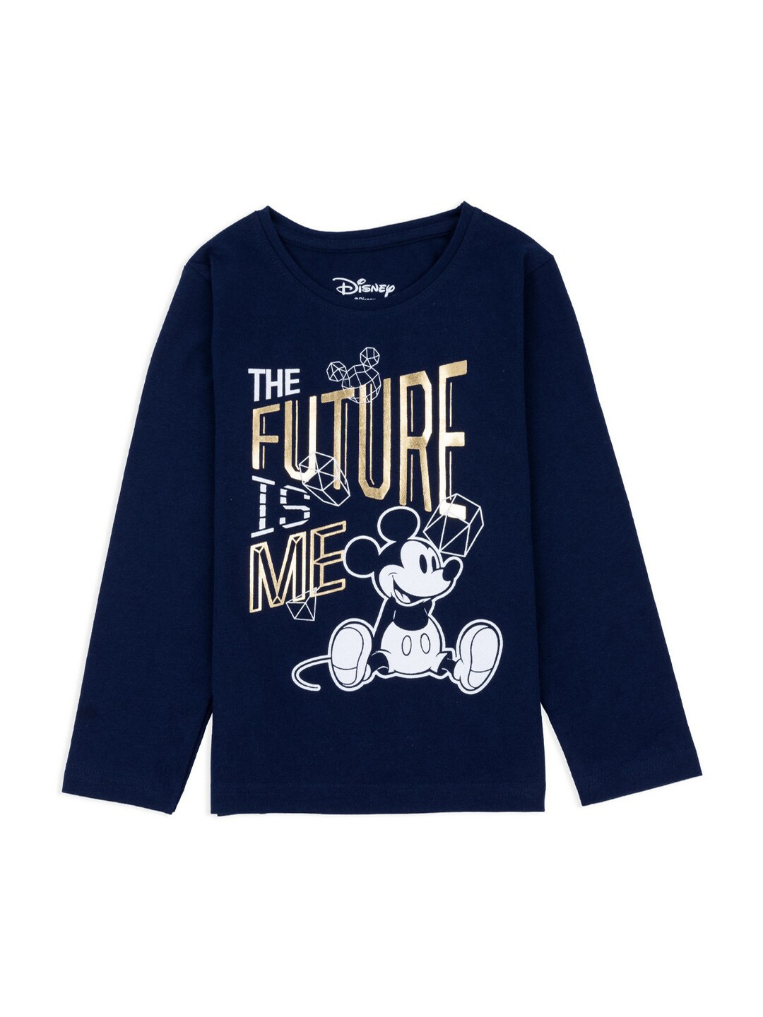 

Disney Boys Navy Blue Typography Mickey Mouse The Future Is Me Printed Pure Cotton T-shirt