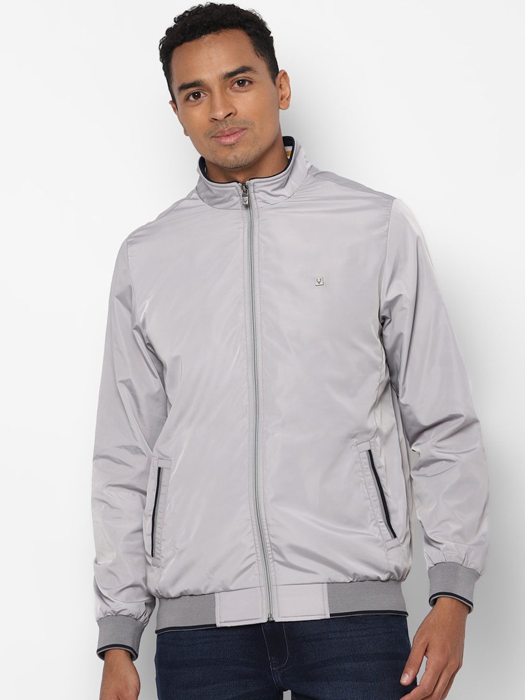 

Allen Solly Men Grey Pure Cotton Bomber Jacket