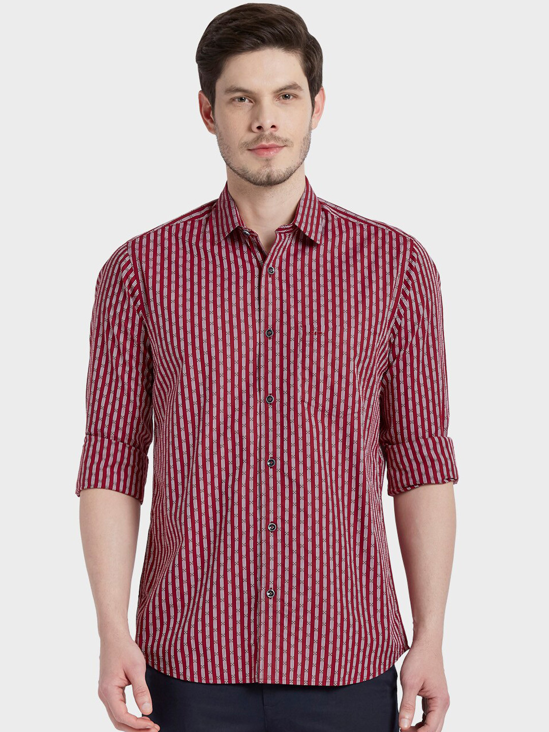 

ColorPlus Plus Size Men Red Tailored Fit Opaque Striped Casual Shirt