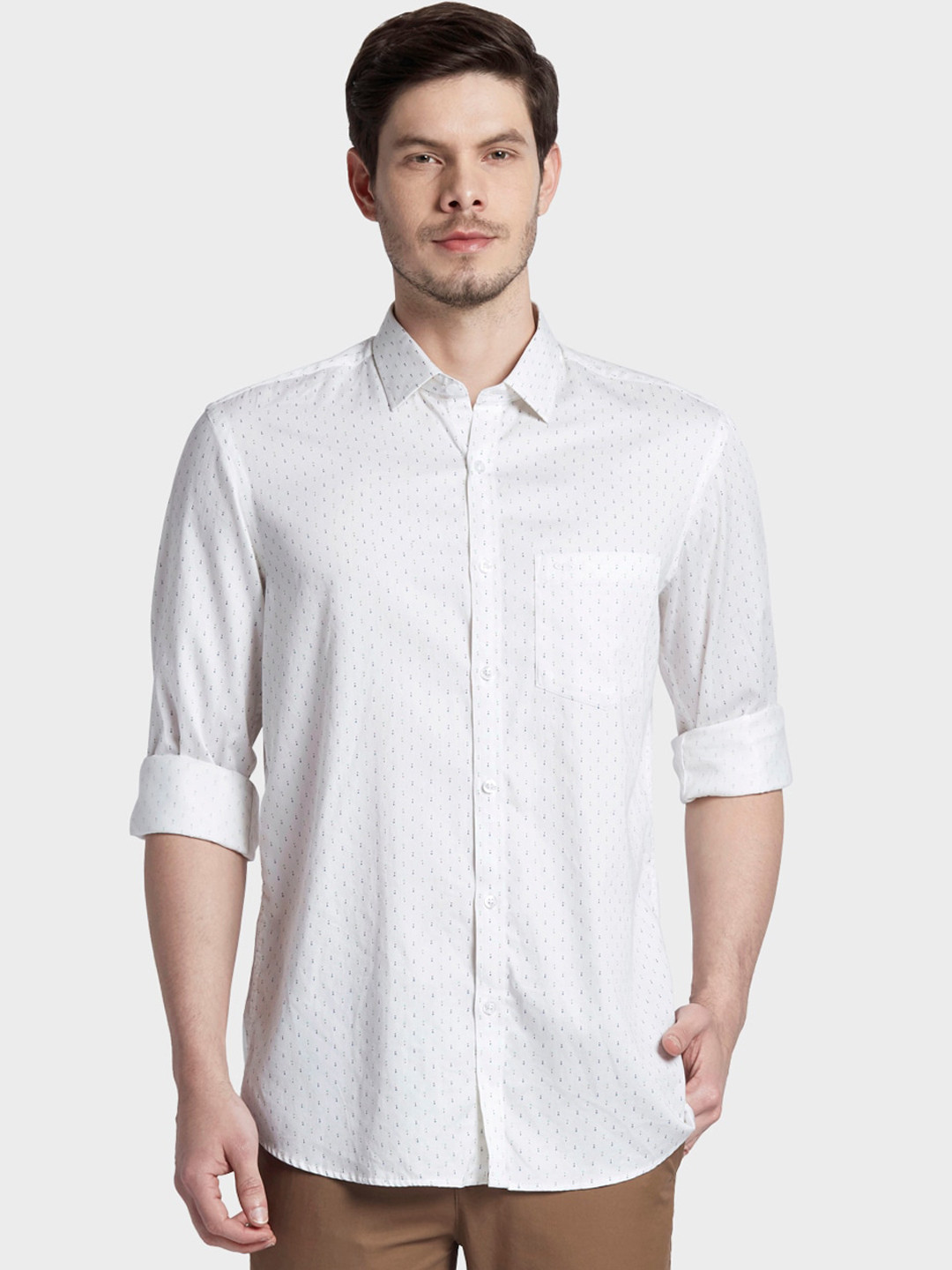 

ColorPlus Men Plus Size White Tailored Fit Opaque Printed Casual Shirt