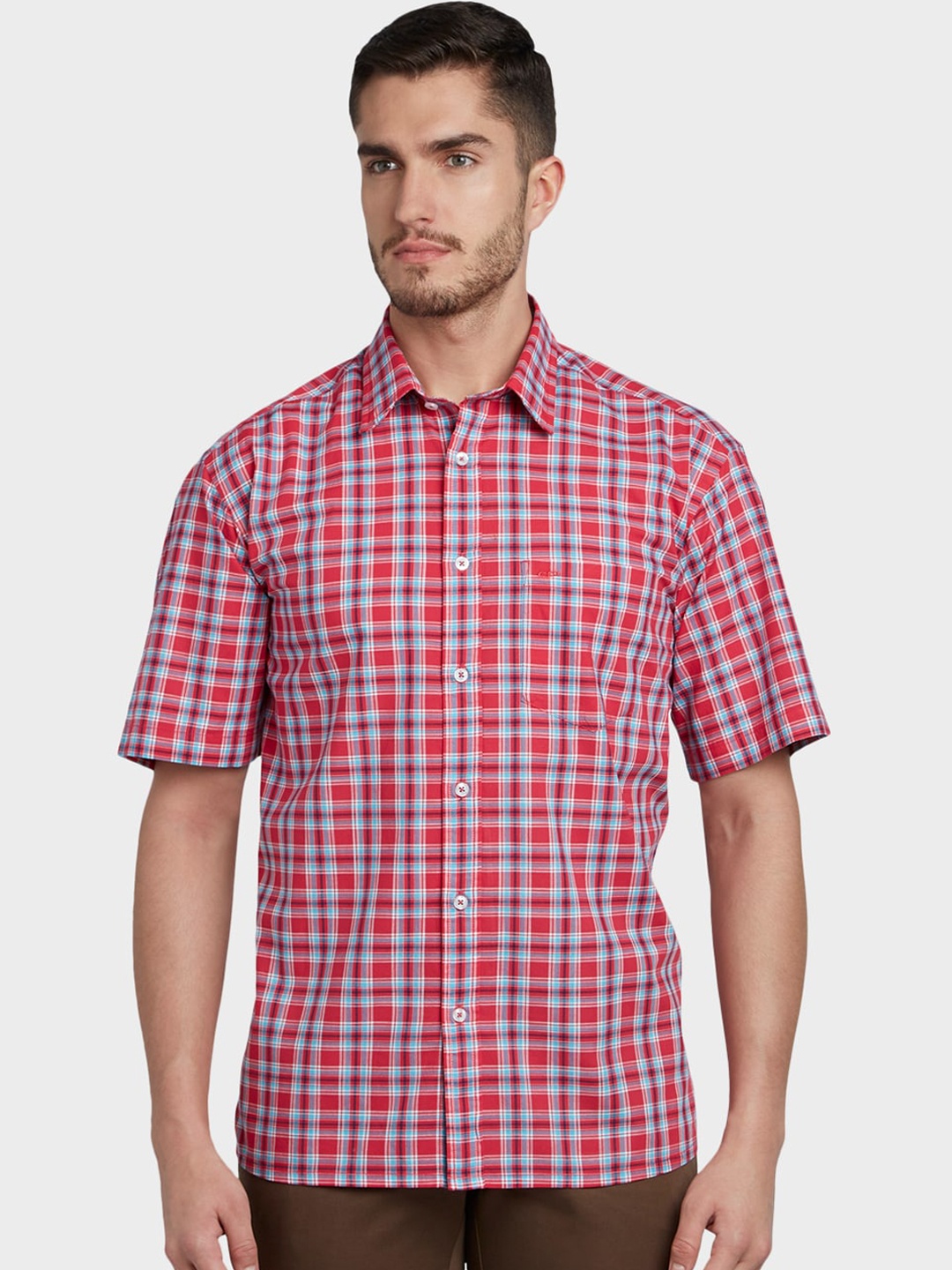 

ColorPlus Men Plus Size Red & Turquoise Blue Tartan Checks Casual Shirt