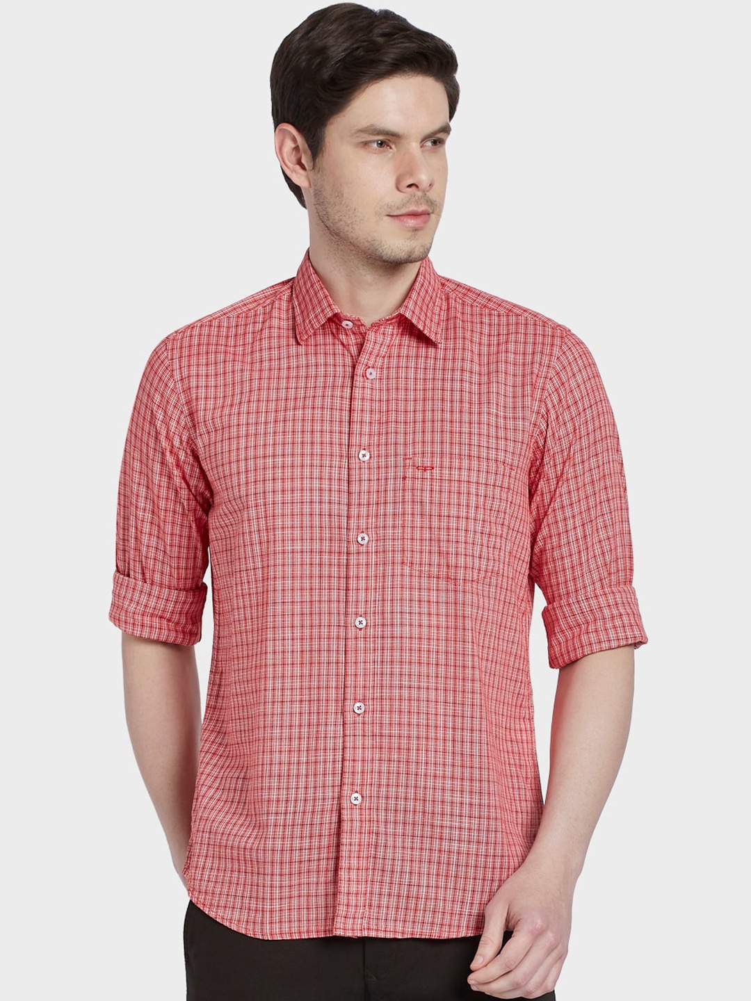 

ColorPlus Men Plus Size Red Tailored Fit Opaque Checked Casual Shirt