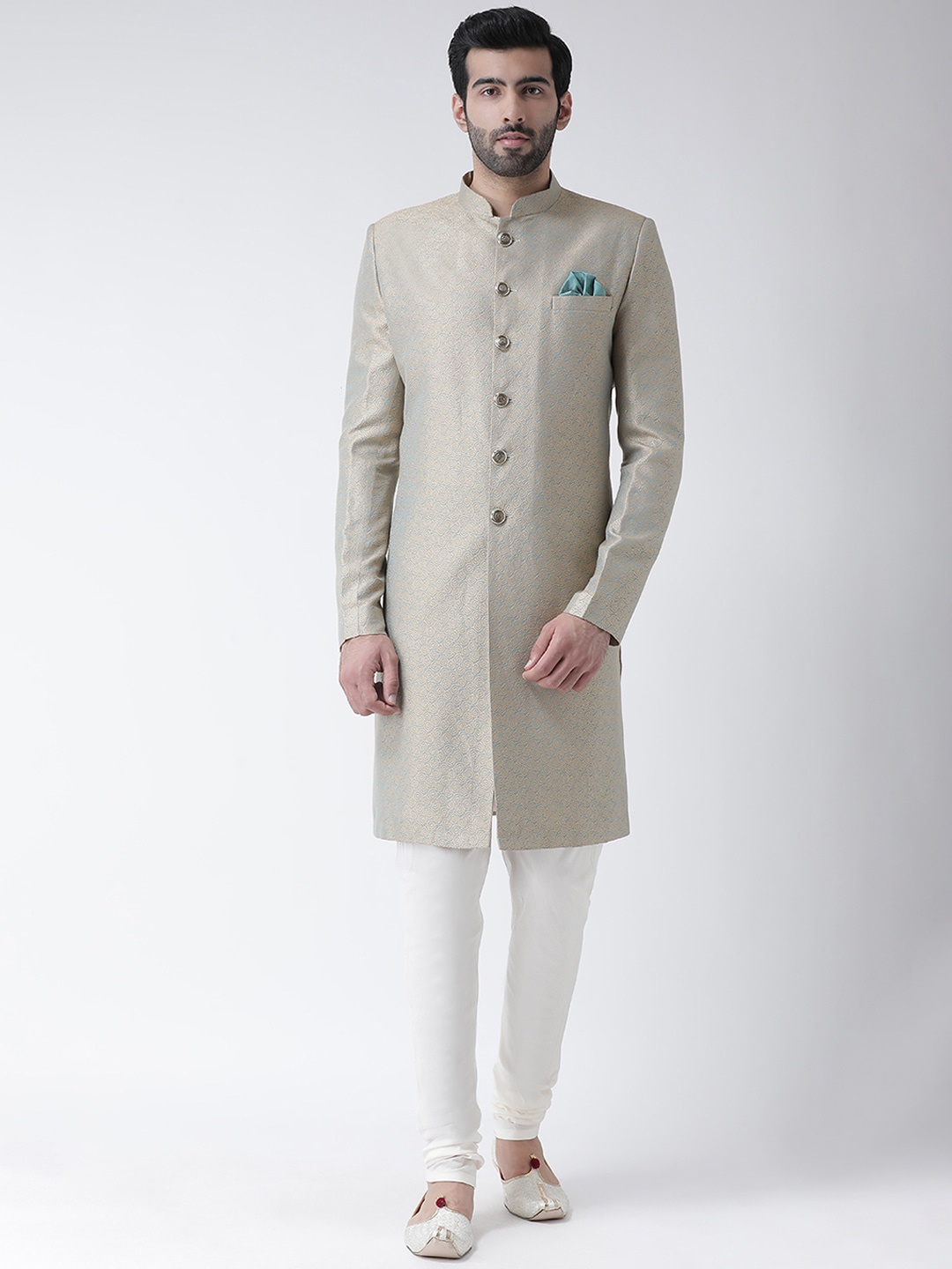 

KISAH Men Self-Design Indowestern Sherwani Set, Beige