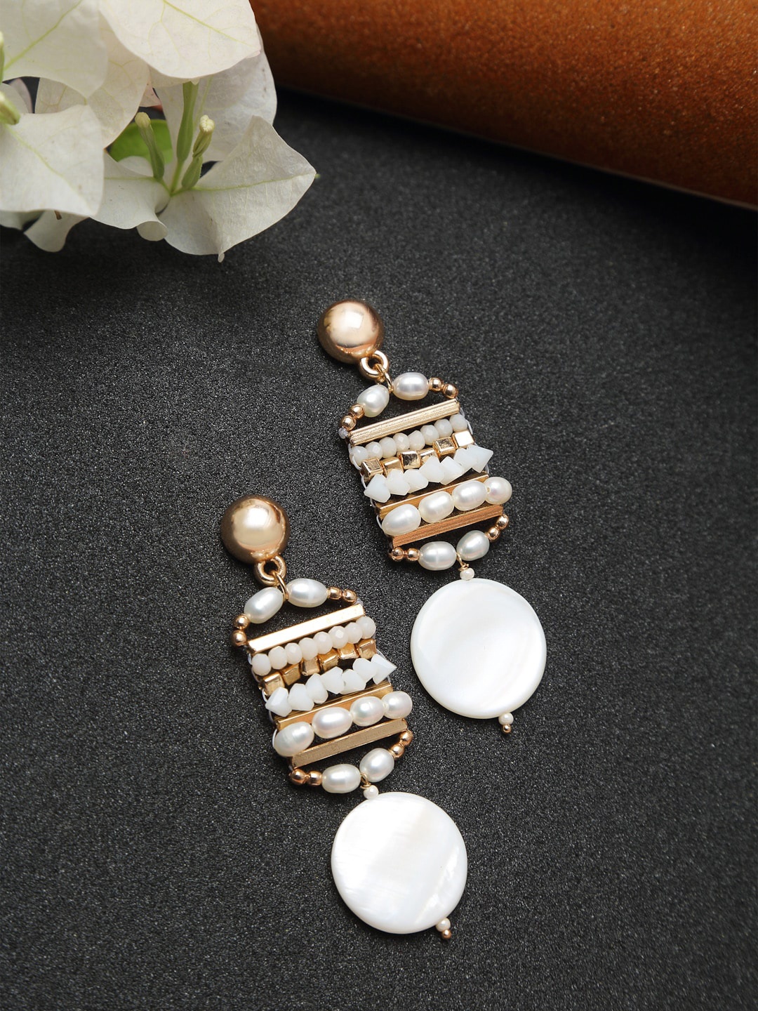 

Madame Gold-Plated & White Contemporary Drop Earrings