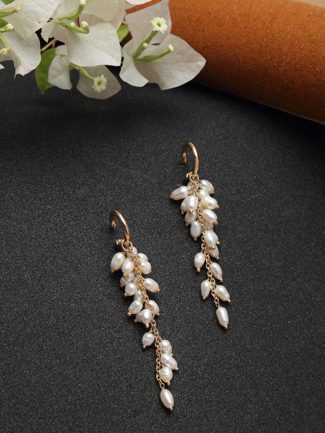

Madame Gold-Plated & White Contemporary Drop Earrings