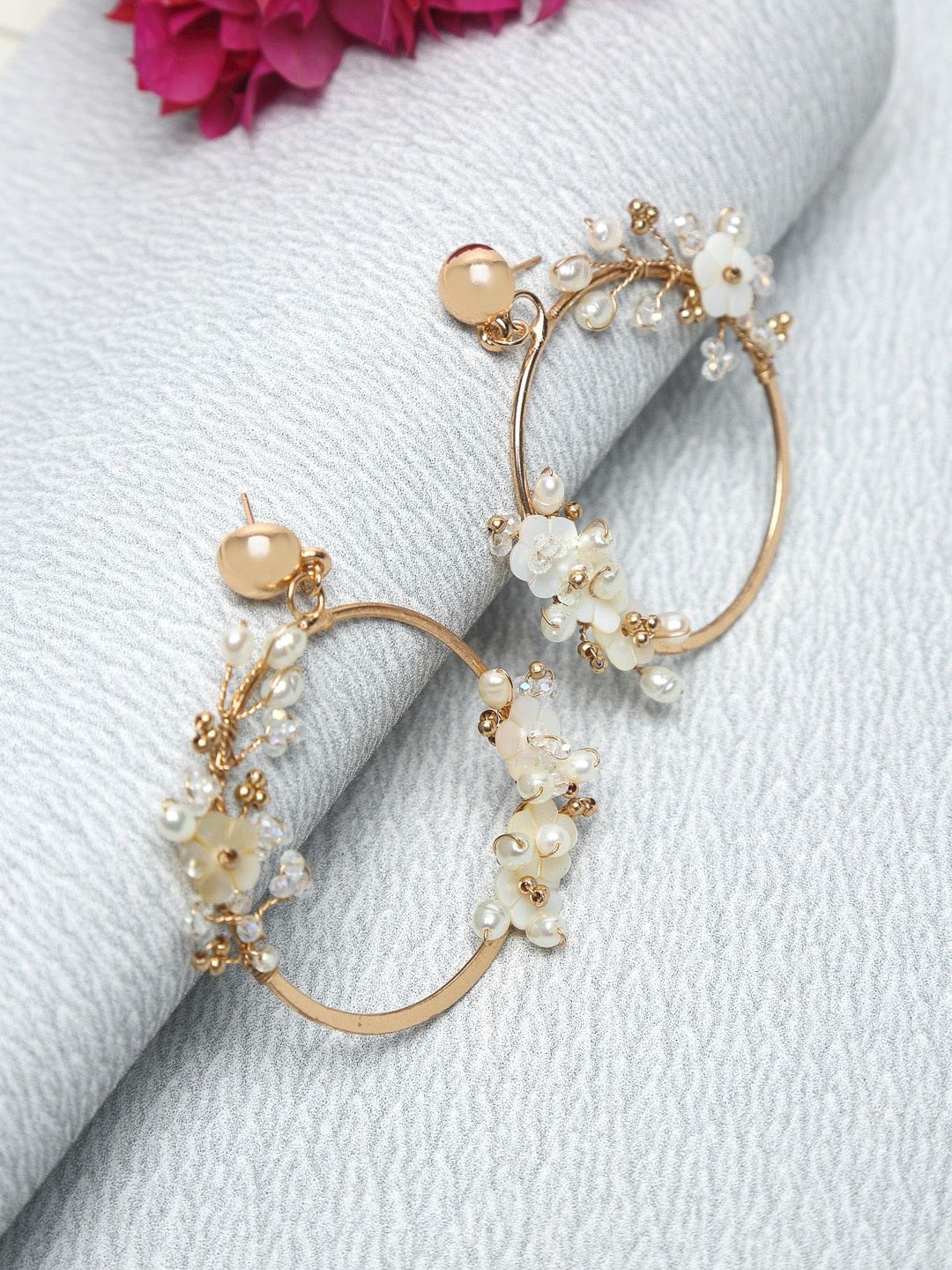 

Madame Gold-Plated & White Contemporary Hoop Earrings