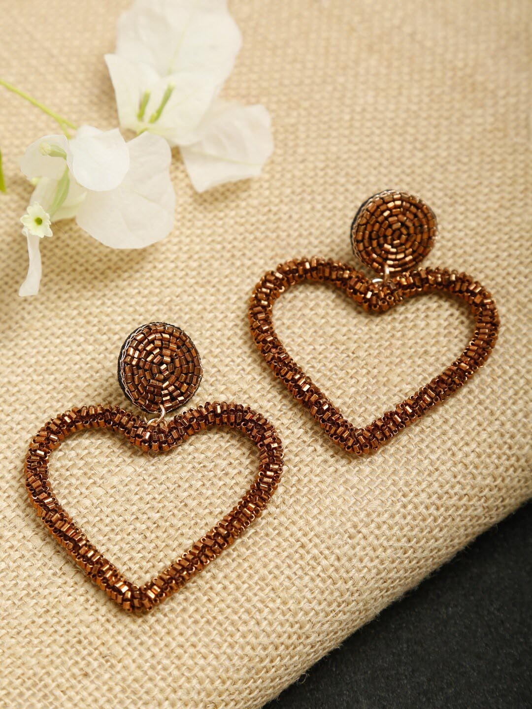 

Madame Copper-Toned Heart Shaped Drop Earrings