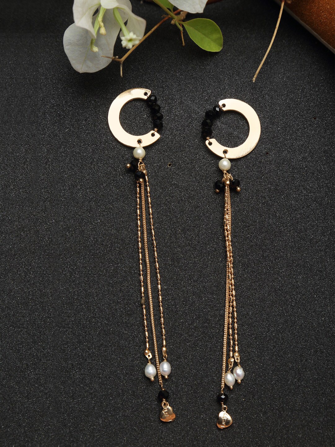 

Madame Gold-Plated & Black Contemporary Drop Earrings