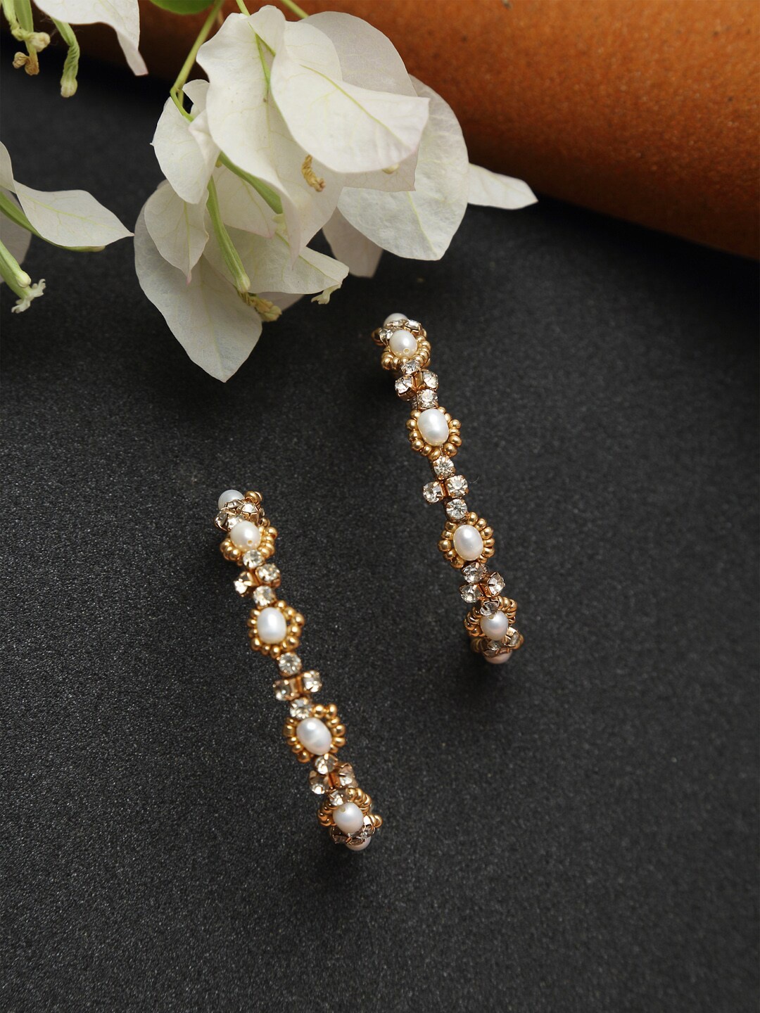 

Madame Gold-Plated & White Contemporary Half Hoop Earrings